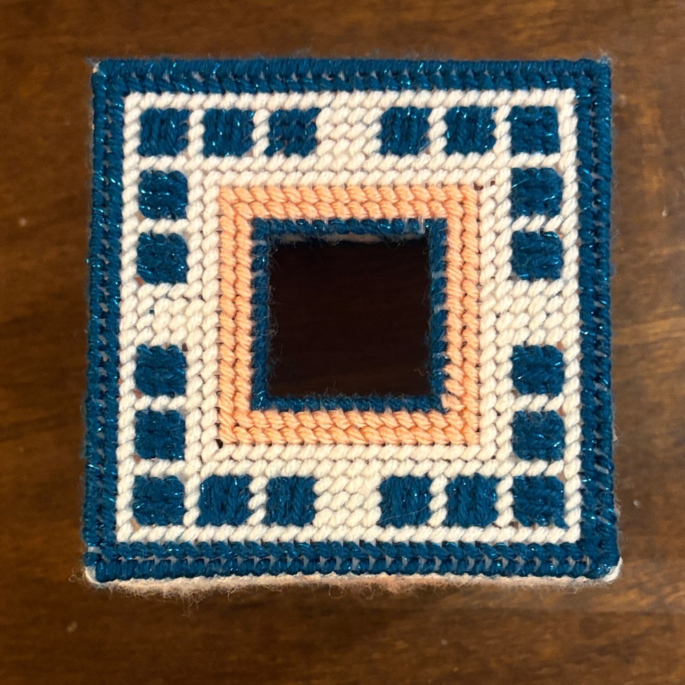Handmade Tissue Box Cover with Pink and Blue Design - Picture 2 of 3